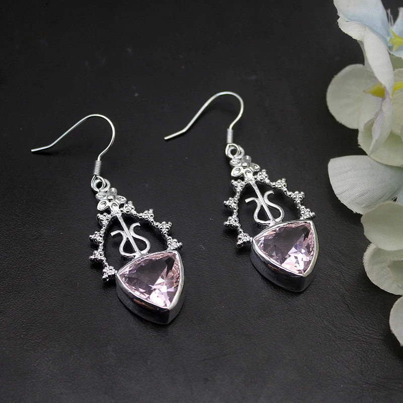 Hermosa Royal Natural Shiny Pink Kunzite 925 Sterling Silver Earrings For Women Fashion Jewelry 2 Inch ME081 | Украшения и