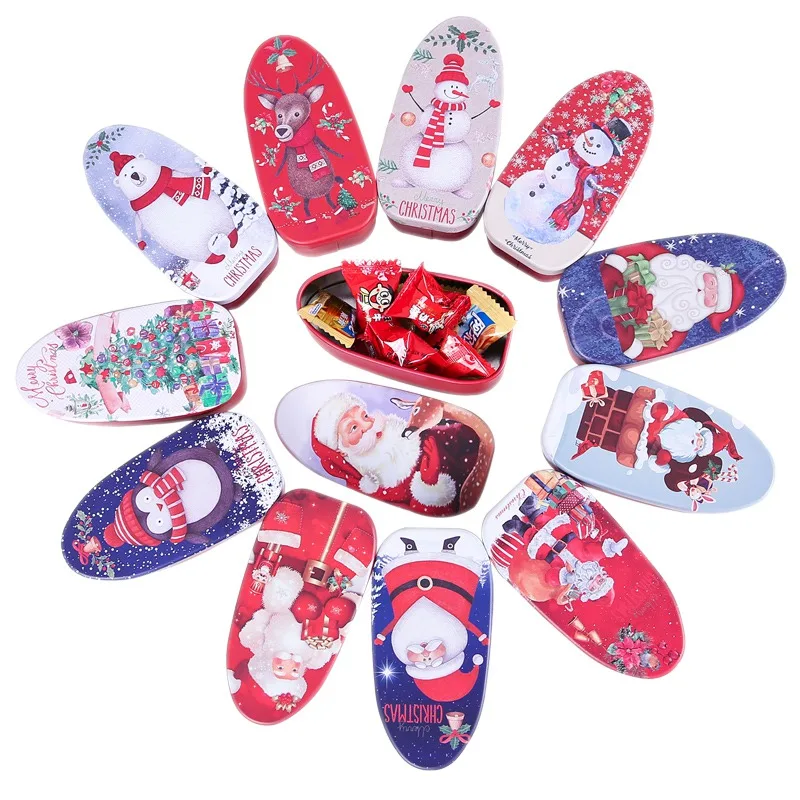 

Christmas Embossing Decorative Tin Case Candy Box Gift Packing Holders Holiday Decorations Random Color