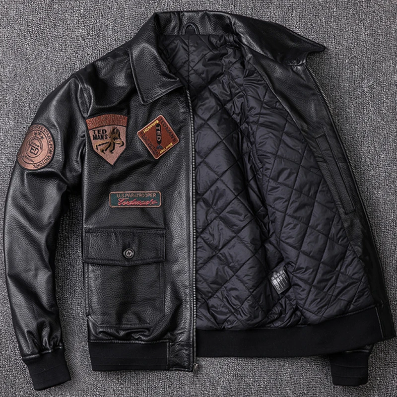 

Free Shipping 2020 Men Flight Pilot Jacket Plus Size 5XL Genuine Sheepskin Slim American Military Aviator Leather Coat