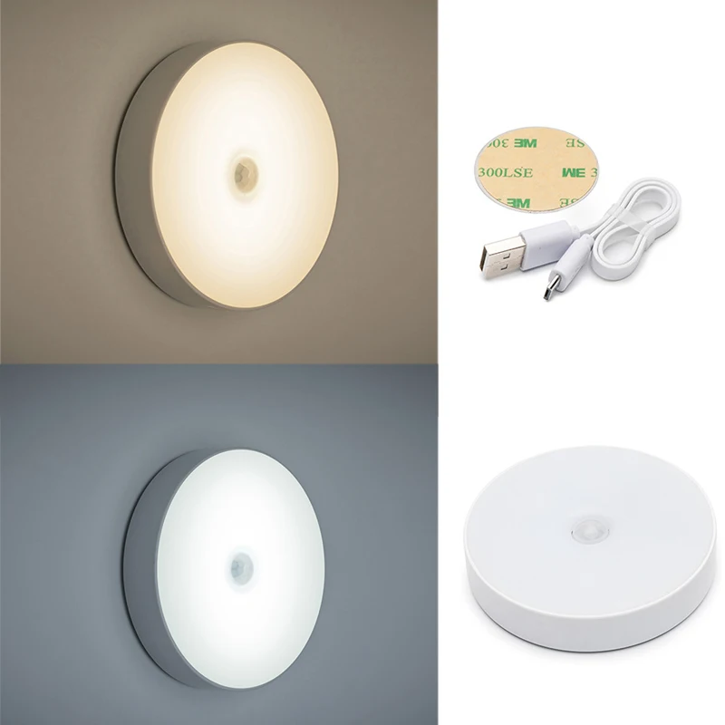 6 LEDs PIR Motion Sensor Night Light Auto On/Off for Bedroom Stairs Cabinet Wardrobe Wireless USB Rechargeable Wall Light