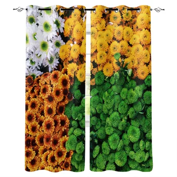 

Chrysanthemum Flowers Four Colors Window Curtains LivingRoom Kitchen Curtains Left and Right Biparting Open