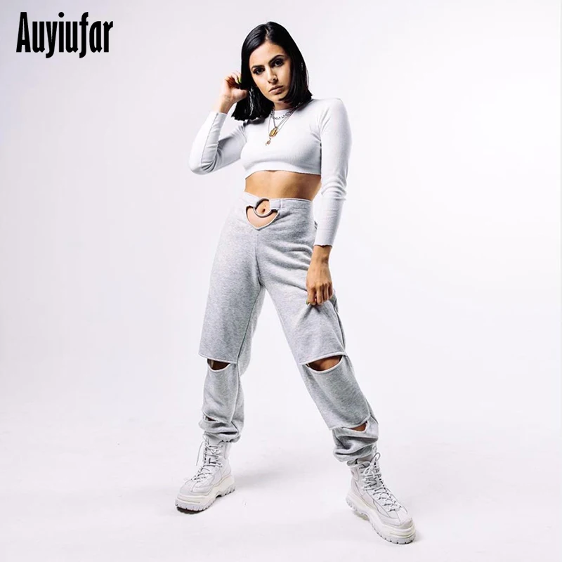 Auyiufar, однотонные свободные брюки для женщин, повседневные уличные широкие брюки, модные, открытые,, Осенние, женские джоггеры