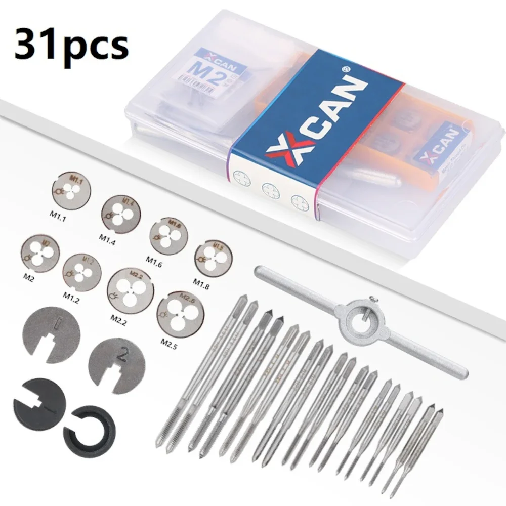 Drillpro 31pcs Multifunction Tap Die Set M1-M2.5 Metric Thread Tap and Die Screw Set External Thread Cutting Tapping Hand Tool Kit