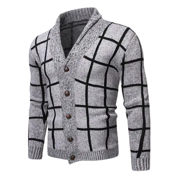 

Men Plaid Sweater V-Neck Striped Slim Fit Knitwear Autumn Winter Christmas Mens Sweater Men Thick Pull Homme M-3XL Brand New