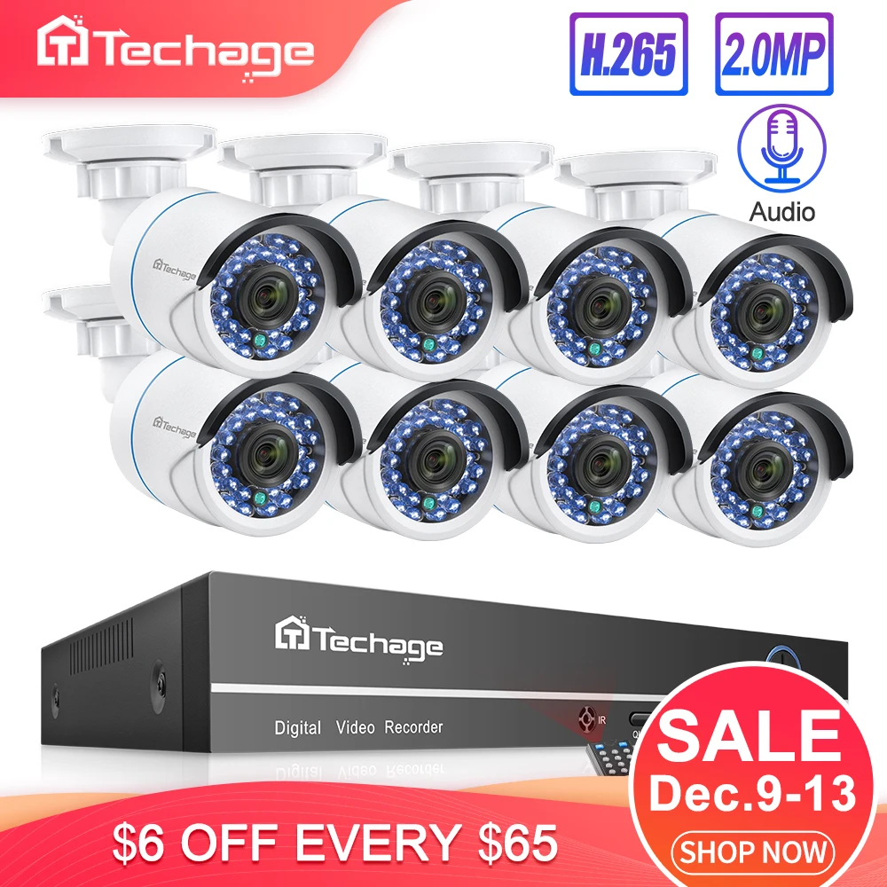 Najtaniej H.265 8CH 1080P 2.0MP zestaw monitoringu nvr POE System bezpieczeństwa Audio kamera IP ir cut zewnętrzny wodoodporny zestaw nadzoru wideo cctv 2TB HDD
