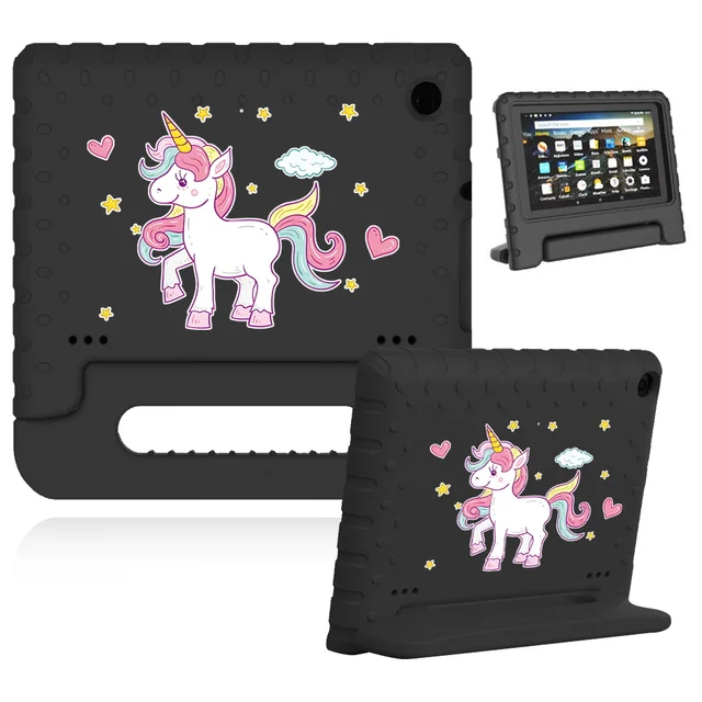 Cute Cartoon Kids Cover for Fire 7 (5th 7th 9th Gen)/HD 8 Tablet Handle Stand Funda Case for Fire HD 8 Plus (10th Gen 2020) 2.black case-white u