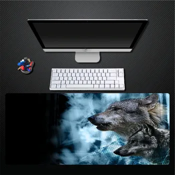 

Black Mouse Pad Blue Wolf Pattern Does Not Fade Mouse Pad Computer Game Desktop No Smell Rubber Large Size Pad