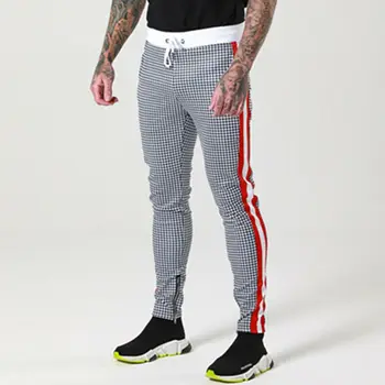 

Men's Sport Pants Plaid Check Casual Long Trousers Tracksuit Fitness Workout Running Joggers Gym Sweatpants