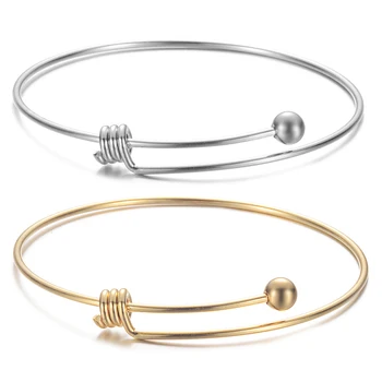 

3pcs/lot New 60mm 1.5mm Thick Stainless Steel Bangle Bracelet With Bead Cuff Bracelet Expandable Wrist DIY Bangle