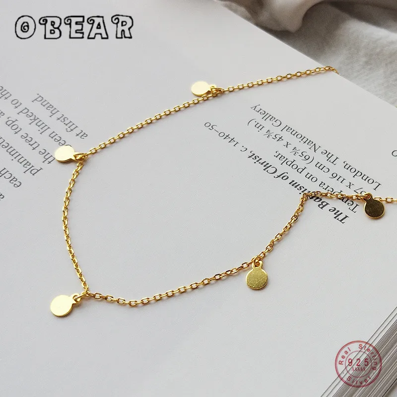 

OBEAR 100% 925 Sterling Silver Minimalist Geometric Bright Disc Choker Necklace For Fashion Women Boho Jewelry Gift
