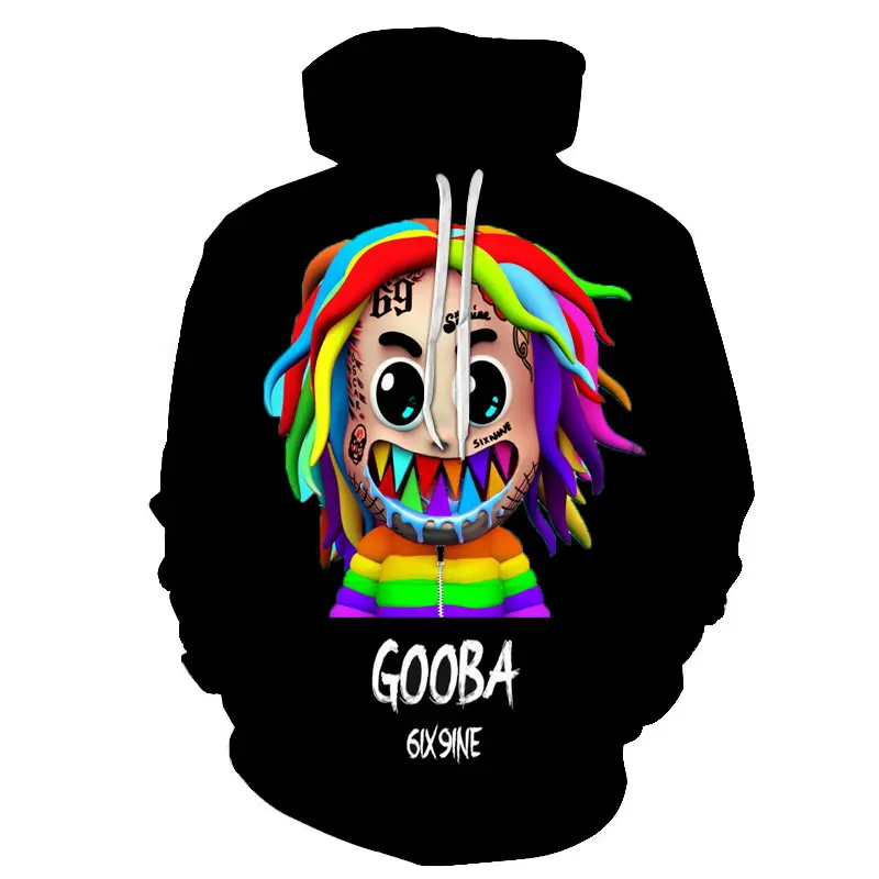 Толстовка Gooba 6ix9ine Мужская Модный свитшот с 3d принтом в стиле хип-хоп Повседневная
