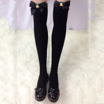 

Cute bow socks Women Christmas Solid Warm Cable Long Boot Socks Over Knee Thigh High Stocks @7
