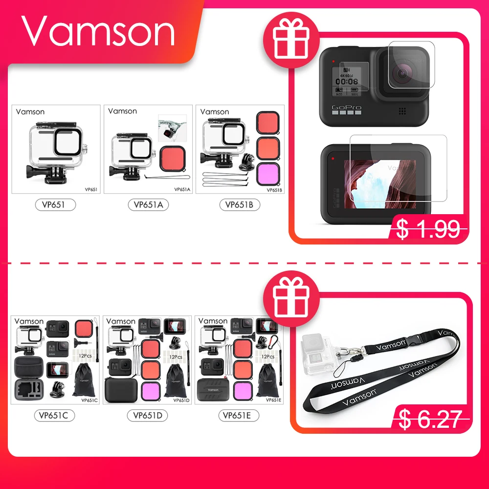 Online Vamson para GoPro Hero 8 negro 45m funda impermeable subacuática cubierta protectora de buceo montaje para Go Pro 8 accesorio VP651