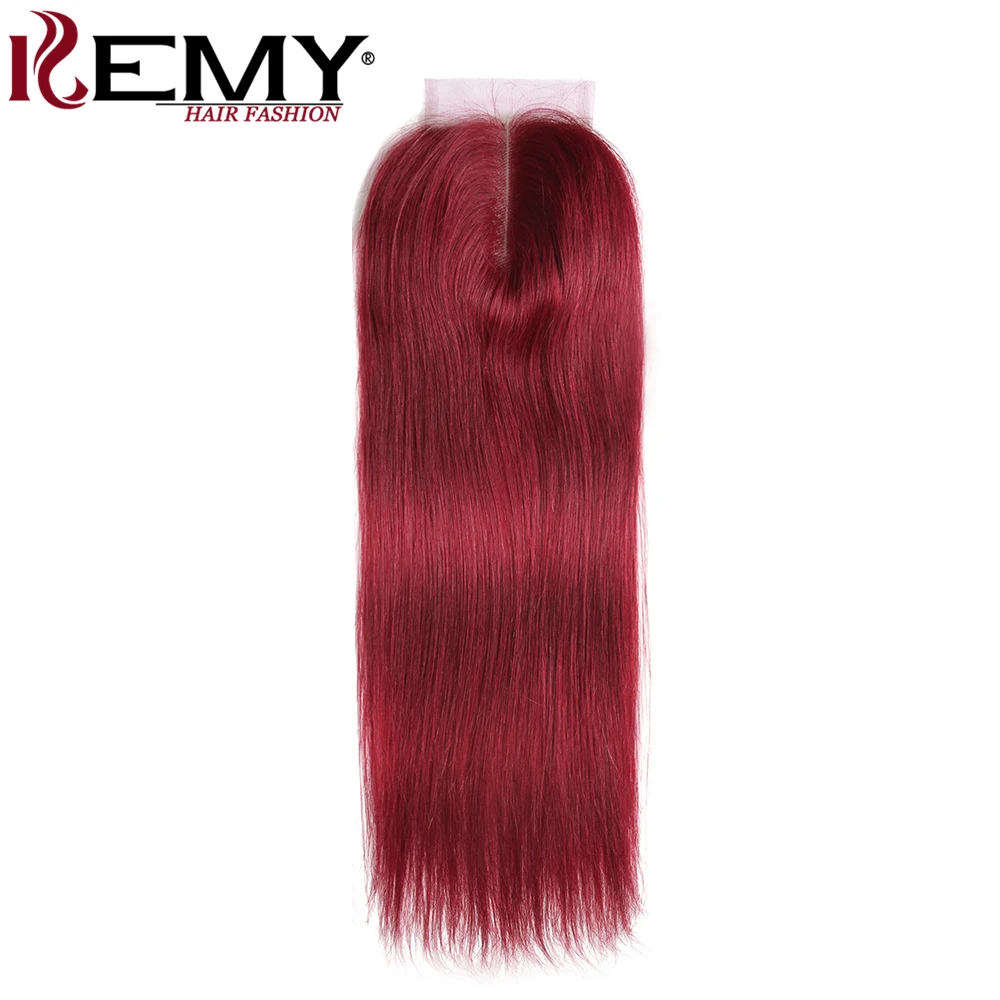 99J/Burgundy Human Hair Bundles With Closure 4x4 Red Color Brazilian Straight Hair Weave Bundles With Closure Non-Remy Hair KEMY