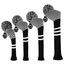 

2021New 4PCS Golf Club Knitted Headcovers with Pom-pom for Driver 460cc/Fairway Woods UT Protect Golf Decoration Accessories