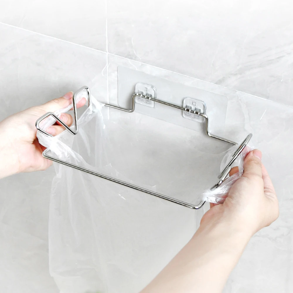 Kitchen Trash Rack Cabinet Door Garbage Bags Holder Stainless Steel Closet Garbage Storage Holder Kitchen Storage Supplies kitchen storage rack trash bag hanger trash bag holder