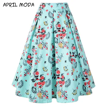 

Fashion Hepburn Cotton Plaid Print Vintage Skirt Casual 50S 60S Cotton Pocket Swing High Waist Pleated Skirts 2020 Spring Summer