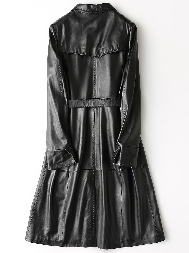 

Genuine Leather Jacket Women 2020 Spring Autumn Black Real Sheepskin Leather CoatS Female Long WIndbreaker manteau femme LX2633
