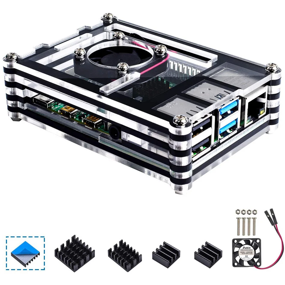 Чехол для Raspberry Pi 4 B, чехол с охлаждающим вентилятором, 4 шт. радиаторы для Raspberry Pi 4 Модель B