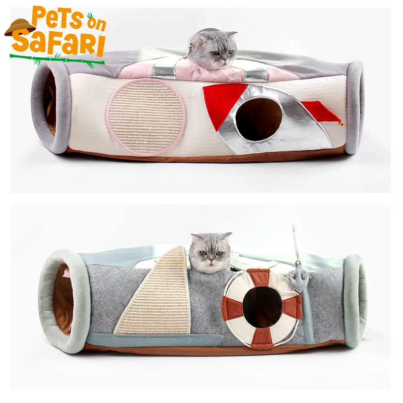 

Multifunctional Pet Cat Dog Tunnel Toy House Bed Steamship Spaceship Shaped Collapsible Ferrets Fold Puppy Play Toy Accessories