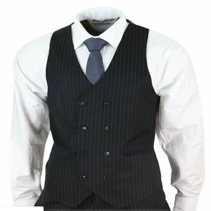 Мужской костюм из 3 предметов Gatsby 1920s Peaky Blinders Гангстер в тонкую полоску, сшитый по индивидуальному заказу, полиэстер+ хлопок, две кнопки, мужские костюмы