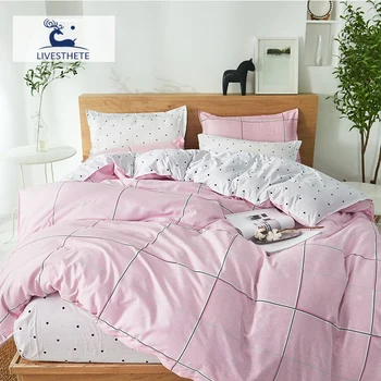 

Liv-Esthete Bedding Set Grid Pink Simple Bedspread Bed Linen Set Flat Sheet Duvet Cover Pillowcase Double Home Decor Nordic k