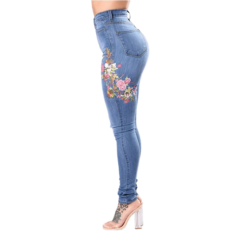01 Light Blue Джинсы женские Рваные джинсы женские плюс размер Высокая талия джинсы-карандаш джинсовые обтягивающие уличные тонкие пуш-ап черные джинсы вышитые джинсы брюки - Цвет: 01 Light Blue