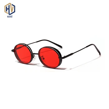 

2019 Cool Red Punk Oval Sunglasses Women Men Retro Metal Frame Black Pink Yellow Nlue sun Glasses For Women Hip hop