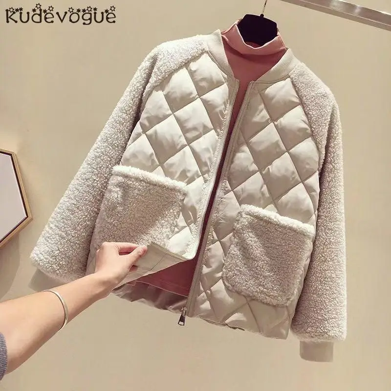 Женская короткая хлопковая куртка Корейская версия свободного покроя из овечьей