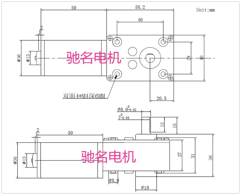 Size of gear motor