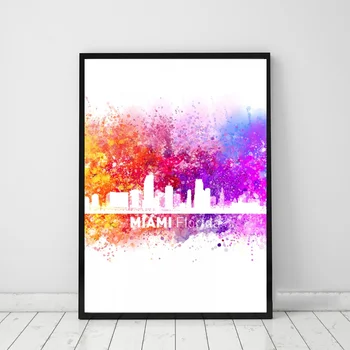 

Miami watercolor landscape Poster Canvas Print Wall Pictures for Living Room No Frame