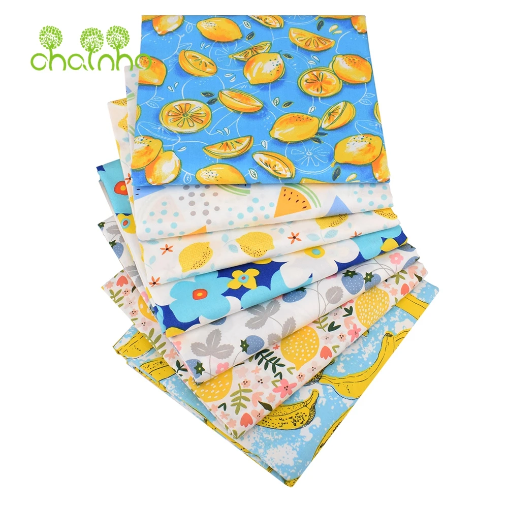Chainho,Printed Twill Weave Cotton Fabric,DIY Sewing Quilting Material,Patchwork Cloth,7 Designs Fruit Series,2 Sizes,15C267