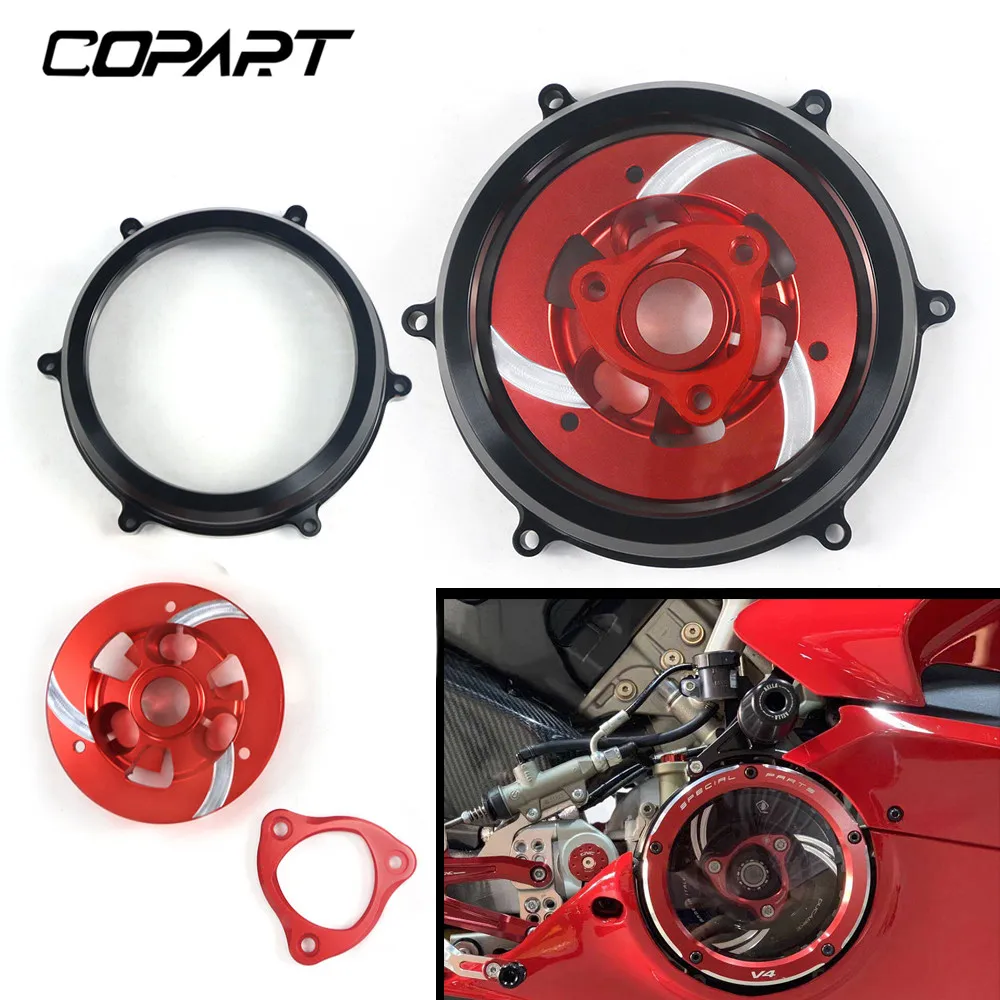 

Крышка сцепления двигателя для Ducati Panigale 1199 1299 959 1299-R CNC, пружинный фиксатор, прозрачная нажимная пластина для гонок