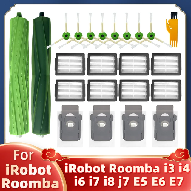 For iRobot Roomba i3 i4 i6 i7 i8 j7 E5 E6 E7 Robot Vacuum Cleaner Spare Parts Accessories Main Side Brush Hepa Filter Dust Bag Set Z