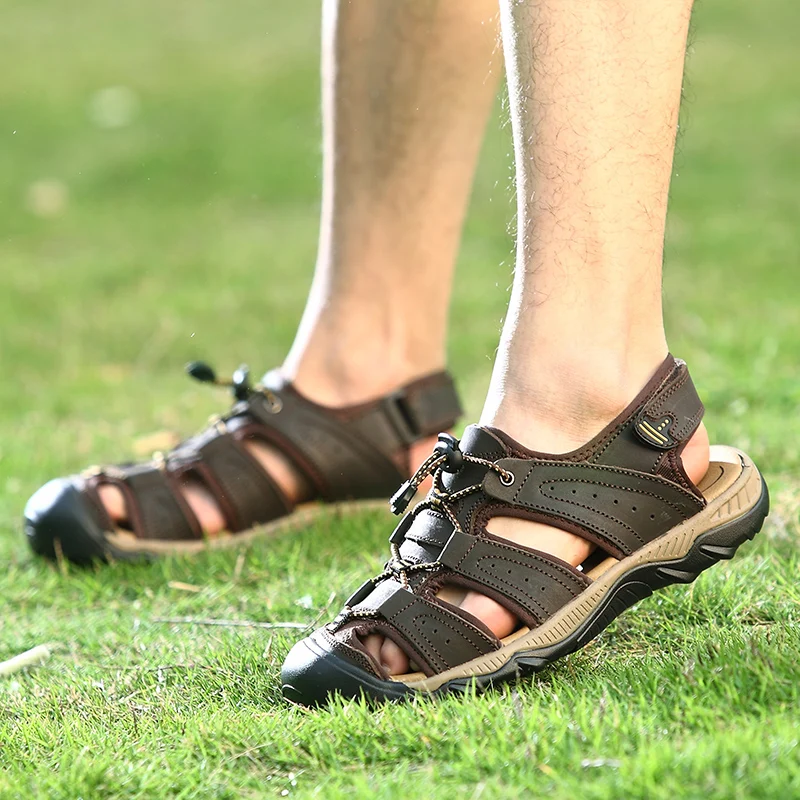Classic Summer Men's Sandals Genuine Leather Men's Outdoor Beach Sandals Roman Design Men's Shoes Comfortable Men's Footwear