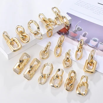 

Ztech Korea Bright Gold Color Exaggerated Acrylic Geometric Chain Drop Earring Retro Punk Big Long Earrings Vintage Jewelry
