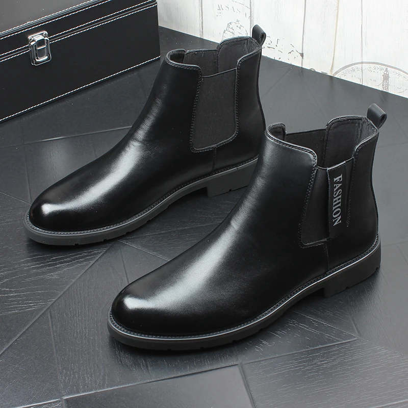 Botas chelsea de estilo inglés para hombre, zapatos de cuero originales negros, tendencia, botas de vaquero a la moda, botines para primavera y otoño|Botinas| AliExpress