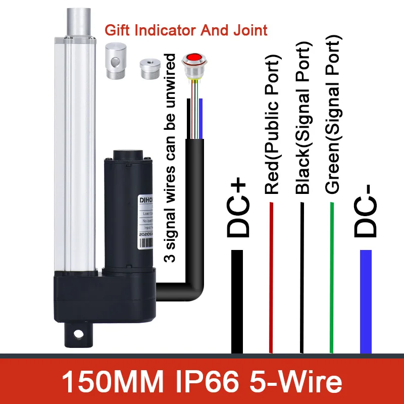 Kit d'actionneur linéaire étanche avec télécommande, élévateur de meubles électrique, DHLA3000, course de 150mm, IP66, DC 24V, 3000N