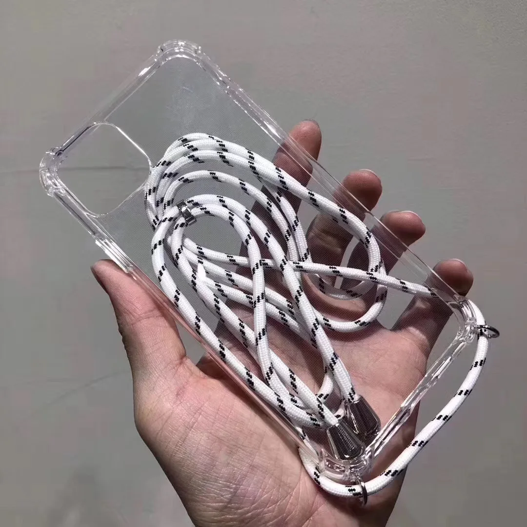 Для Apple iPhone 11 Pro Max XS MAX XR X 7 8 6 6S Plus, чехол с ремешком на цепочке для телефона, мягкий силиконовый прозрачный чехол из ТПУ с веревкой