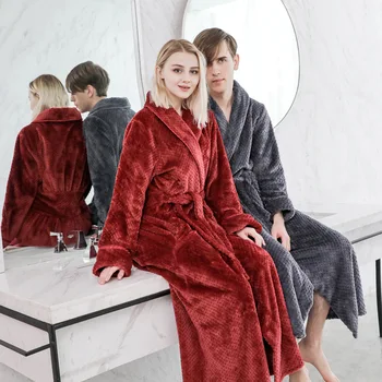 

Lovers Homewear Pajamas Keep Warm Full Bathrobe Gown Sleepwear Loose Ankle-length Winter Soft Flannel Unisex Robe Gown Nightwear