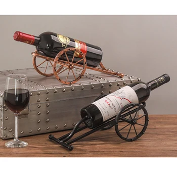 

European Retro Red Wine Rack Creative Iron Double Wheel Bracket Red Wine Bottle Holders Wine Cabinet Decoration