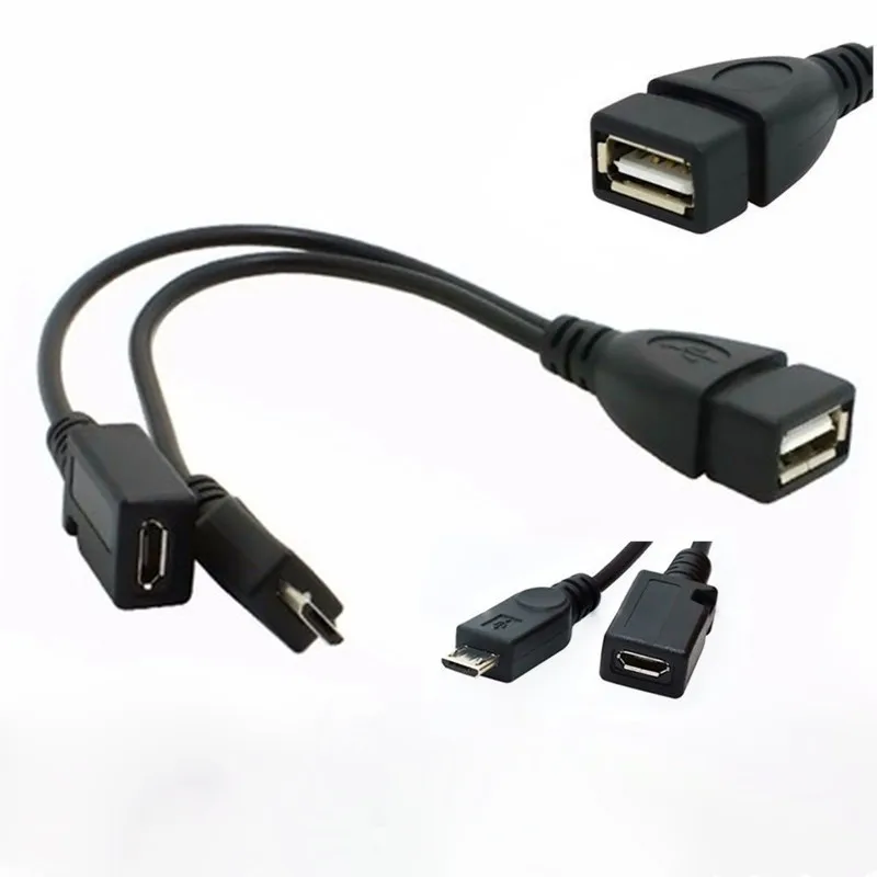 

2 In 1 OTG Micro USB Host Power Y Splitter USB Adapter to Micro 5 Pin Male Female Cable