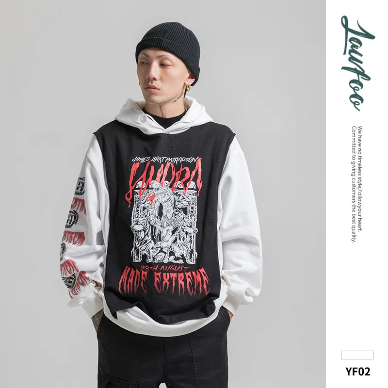 

LawFoo19 country tide original autumn and winter new products dark high street patchwork printing couple men's hooded