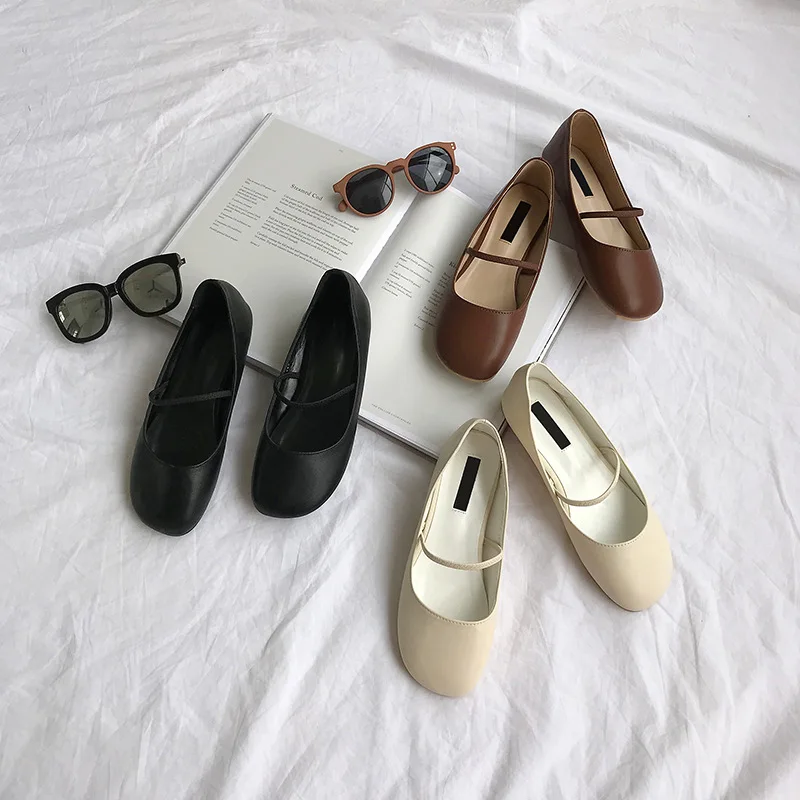 

X151 [Yellow Zheng] 2018 New Style Korean-style CHIC round-Toe Pu Casual Comfortable Flat Top Shoes Shallow Mouth Grandma Single