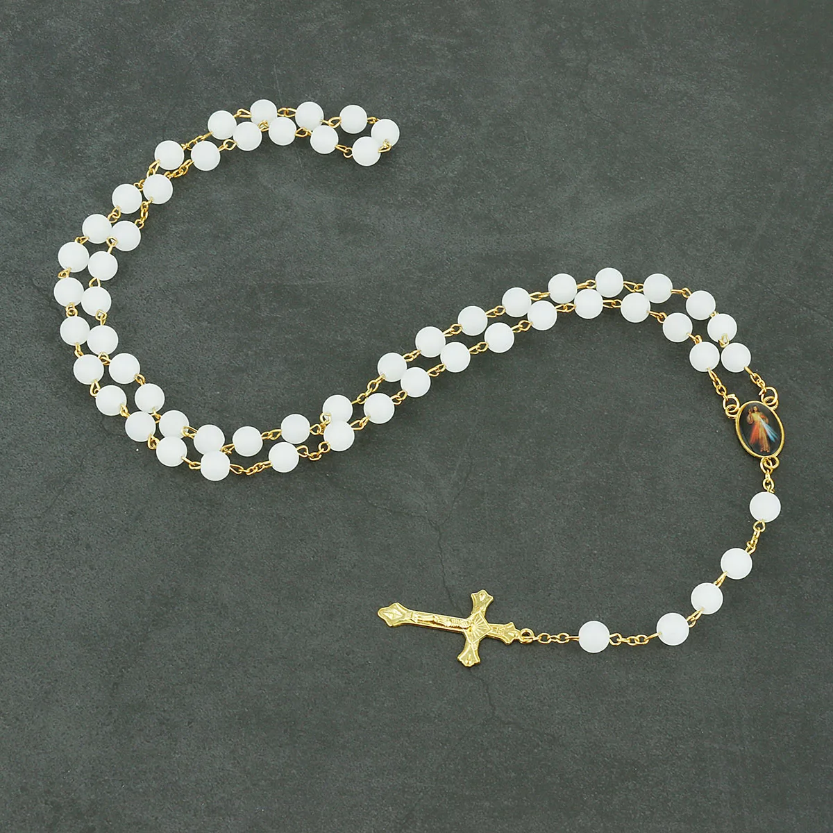 Стеклянная белая Дева Мария Иисус милосердия четки кулон ожерелье Our Lady of Grace