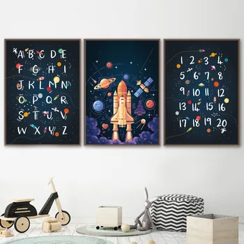 

Children Alphabet Numeral Table Starry Sky Wall Art Canvas Painting Nordic Posters And Prints Wall Pictures Kids Room Home Decor
