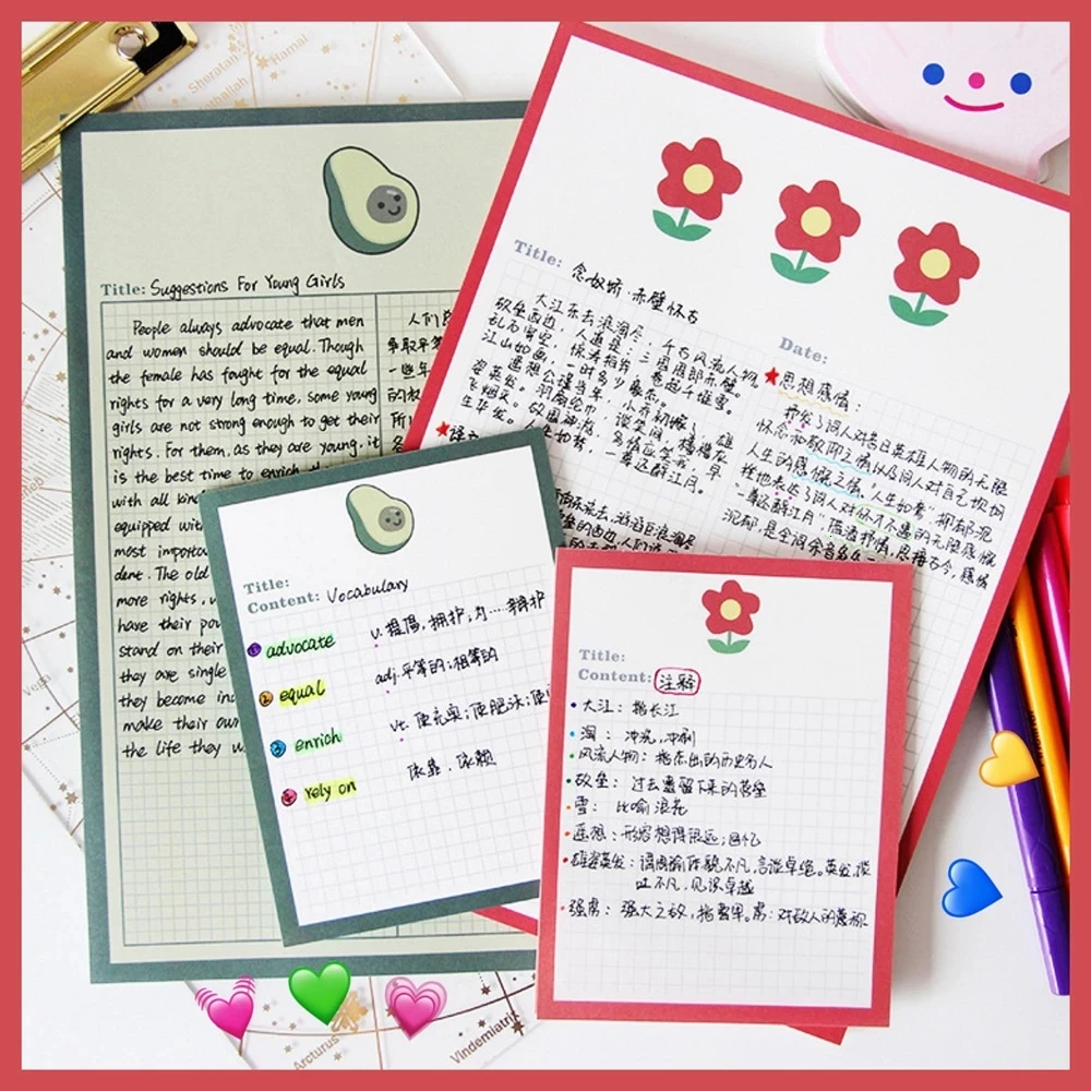 

30 Sheets Cute Cartoon Bear Floret Avocado Grid Memo Pad Kawaii stickers Student Diary Girl School Note book Stationery