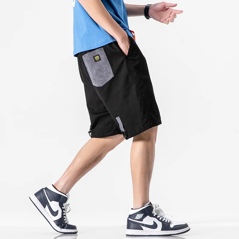 

2020 Summer Japanese Style Contrasting Color Casual Short Pants Plus Size Mens Drawsrting Shorts with Pockets Half Beach Pants