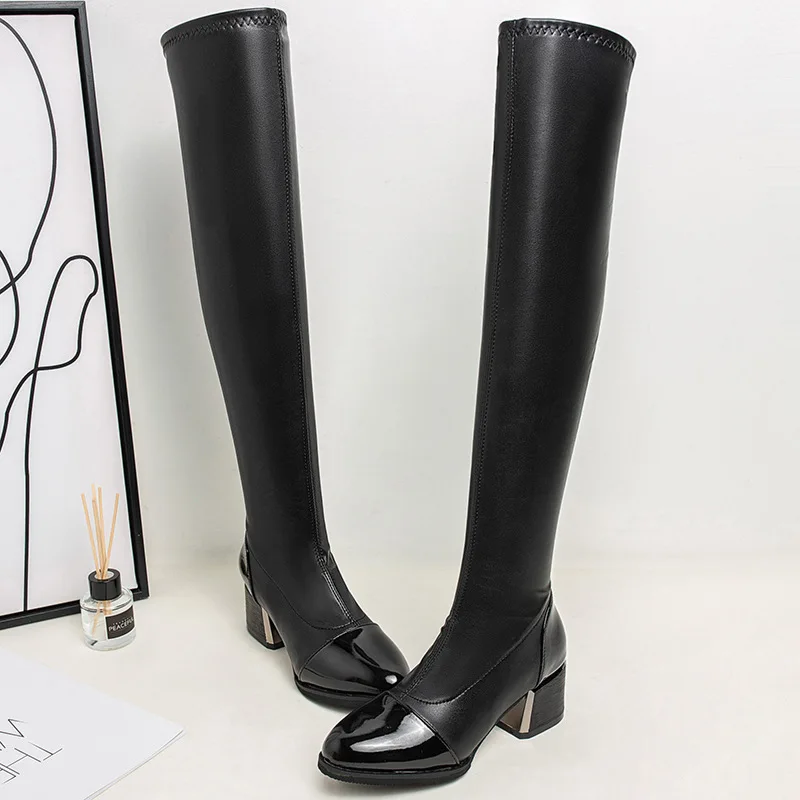 Women Stretch Boots 5cm High Heels Fetish White Ankle Boots Stripper Low Heels Lady Warm Autumn Chunky Shoes C311