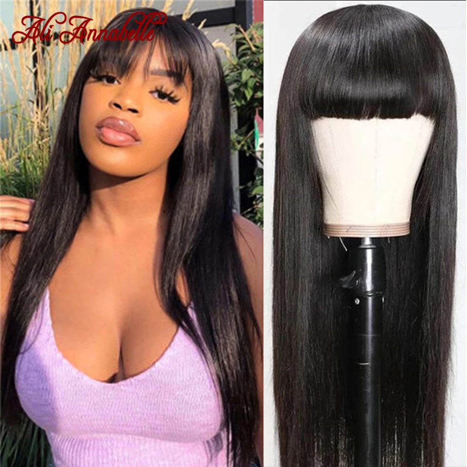 Buy Wigs Human-Hair Annabelle Bangs Natural-Color Full-Machine Straight Made Brazilian Ali 5Byp93Leq